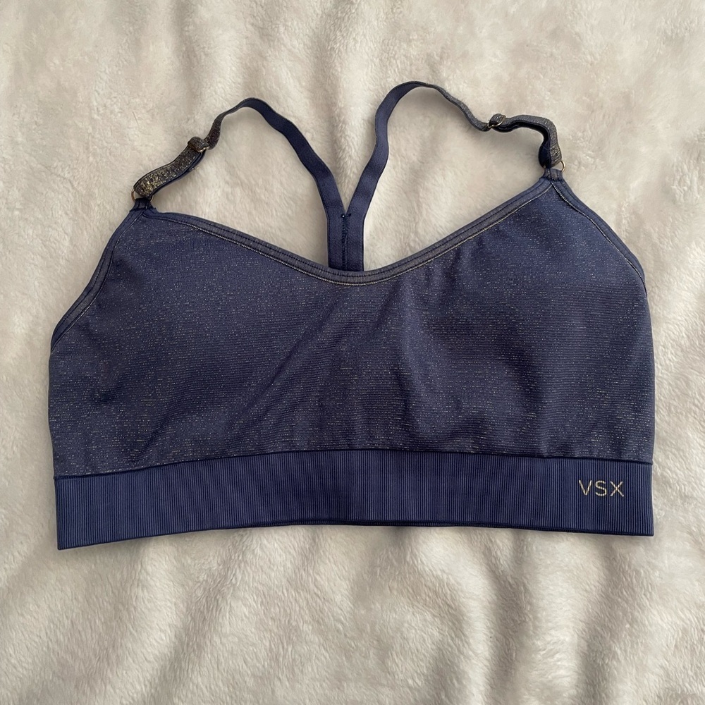 VSX Blue and gold sparkle Sports Bra with Racerback Design